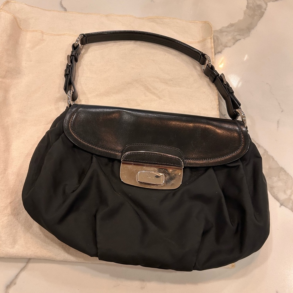 Prada shoulder bag leather and nylon